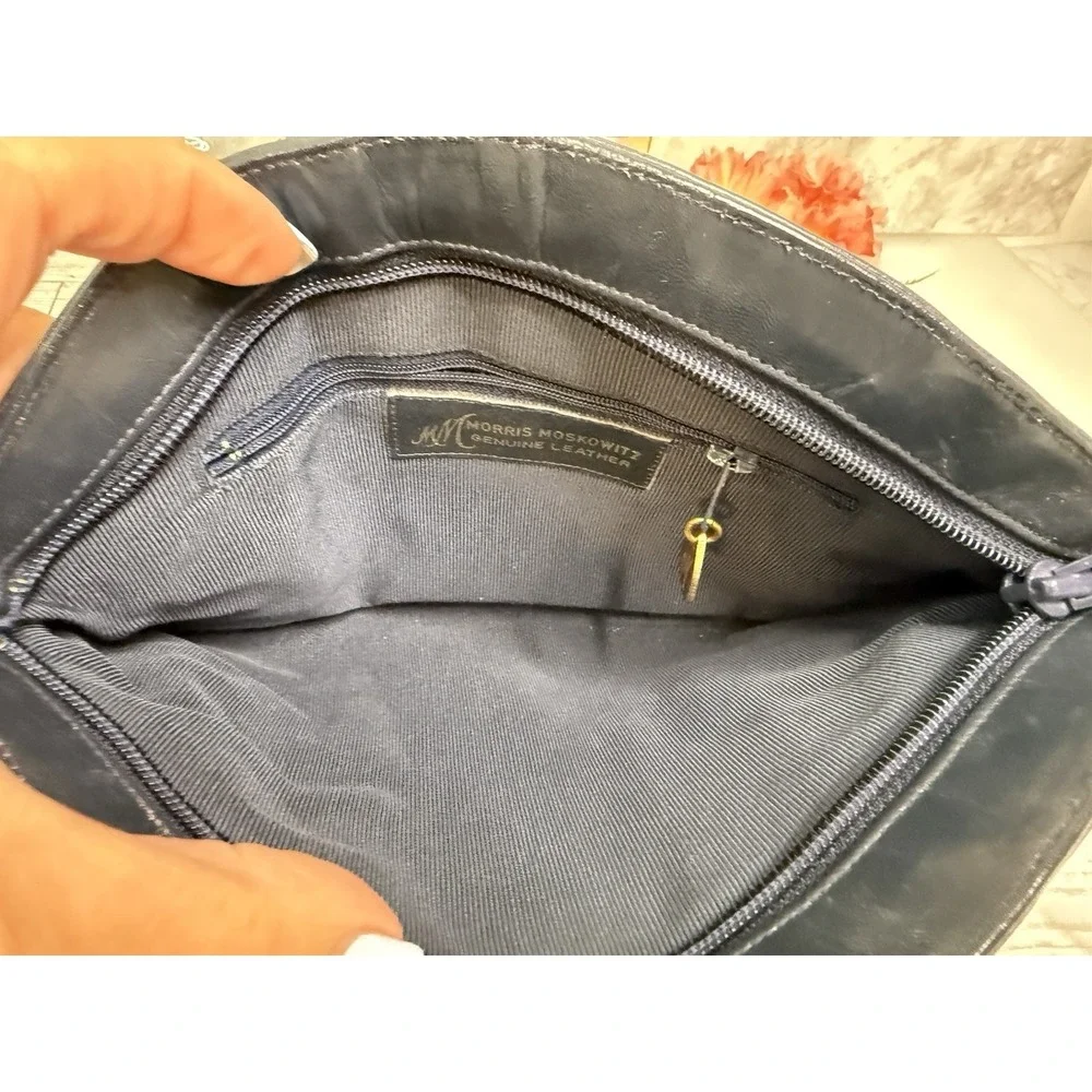 Morris Moskowitz Genuine Leather Womens Blue Shoulder Bag Clutch Vintage Purse